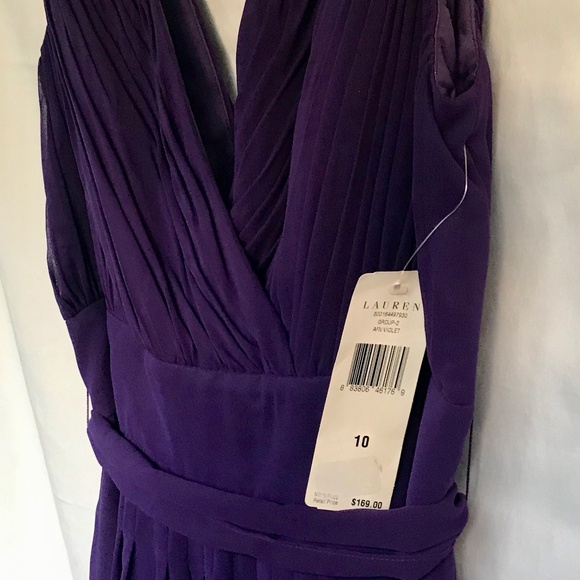 Sleeveless purple agate chiffon dress with pleated bodice flared skirt size 10 - Picture 4 of 4